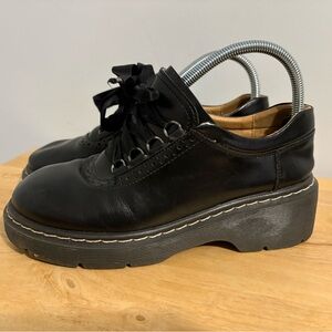 MZDL Meizudongli Handmade Black Leather Chunky Shoes Sz 245 US 8 Ribbon Tie